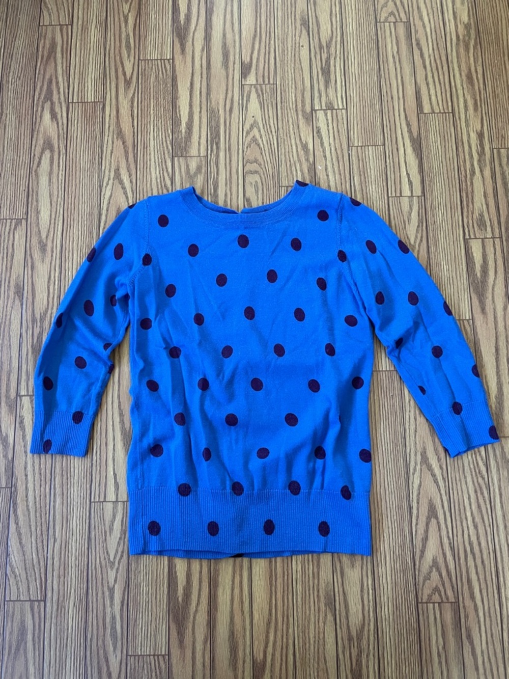 Boden polkadot blue merino wool sweater back button top size S